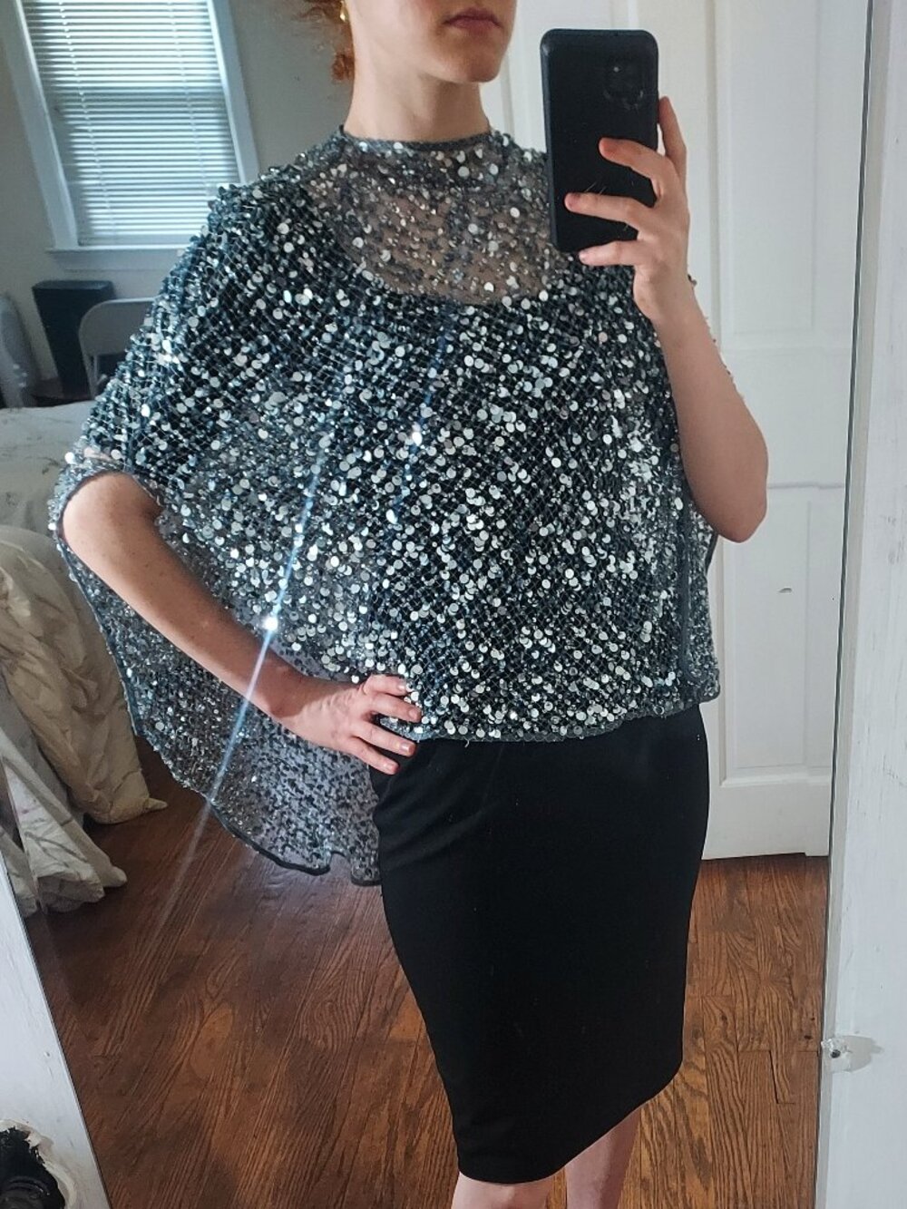 LAPOINTE Silver Sequined Net Mesh Cape T-Shirt